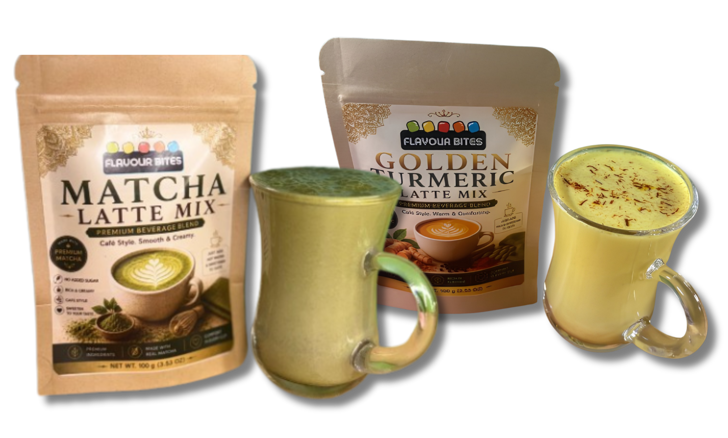 Flavour Bites Matcha and Golden Turmeric Latte Mix collection